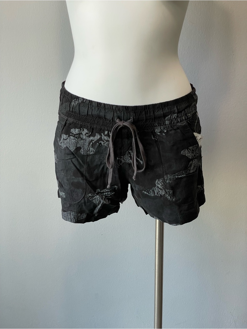 Hard Tail Black Athletic Shorts with Subtle Gray Print